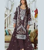 Brown embroidery sequence work fox georgette salwar kameez