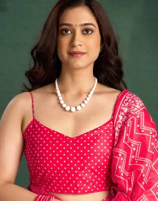 Pink printed cotton saree with blouse piece 5
