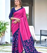 Pink printed cotton saree with blouse piece