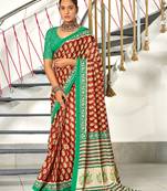 Rust printed cotton saree with blouse piece