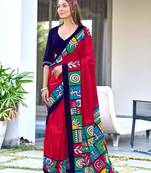 Pink printed cotton saree with blouse piece