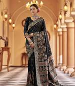Elora soft silk floral butti pashmina  zari jacquard work designer saree (black)