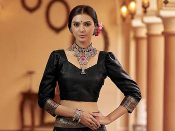 Elora soft silk floral butti pashmina  zari jacquard work designer saree (black) 6