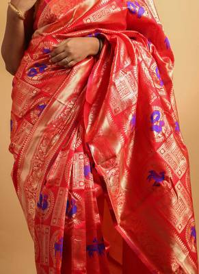 Red and gold banarasi art-silk saree 2