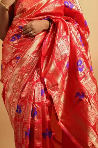 Red and gold banarasi art-silk saree