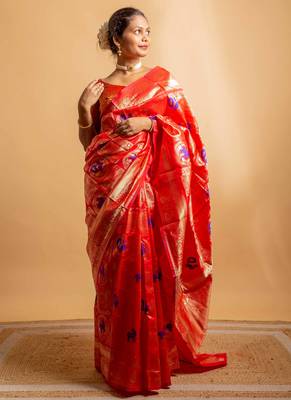 Red and gold banarasi art-silk saree 3