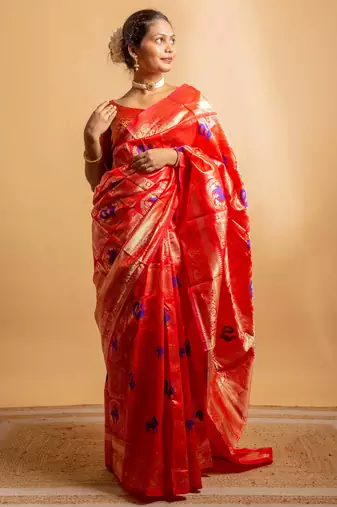 Red and gold banarasi art-silk saree