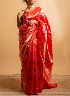 Red and gold banarasi art-silk saree 4