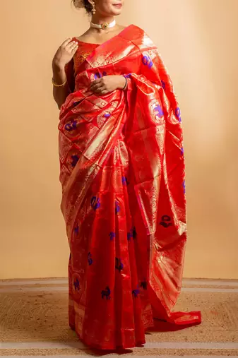 Red and gold banarasi art-silk saree