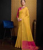 Yellow Green Blend Linen Tissue Contrust Pallu Saree With Blouse