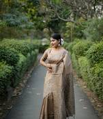 Beige Art silk weaving saree with woven fancy tassels 