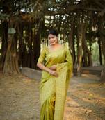 Lemon art silk weaving saree with woven fancy tassels