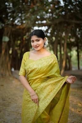 Lemon art silk blend weaving saree with woven fancy tassels 2