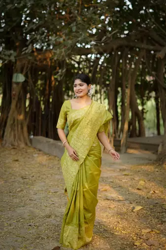 Lemon art silk blend weaving saree with woven fancy tassels