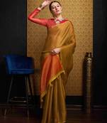 Golden Blend Linen Tissue Contrust Pallu Saree With Blouse