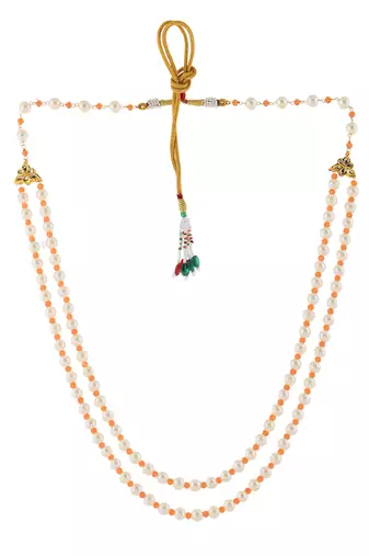 Double-strand pearl necklace with gold-toned clasps
