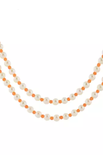 Double-strand pearl necklace with gold-toned clasps