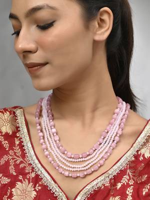 Triple-strand pink beaded necklace 1