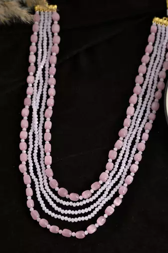 Triple-strand pink beaded necklace
