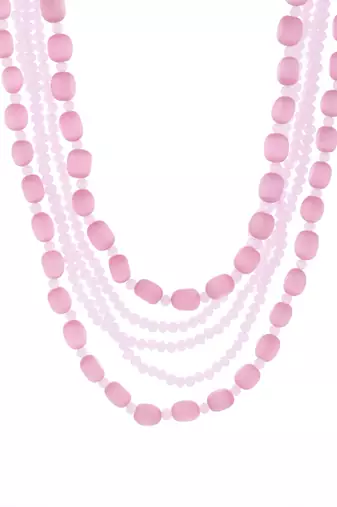 Triple-strand pink beaded necklace