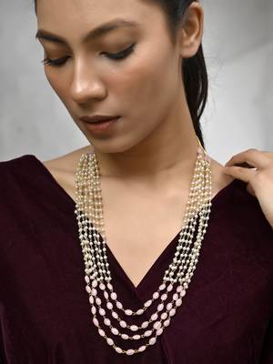 Multi-strand pearl and pink bead necklace 1
