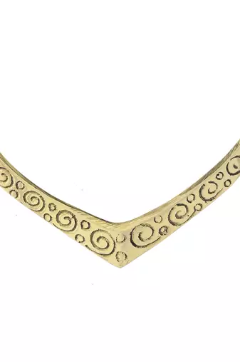 Gold plated v-shaped necklace with intricate swirl patterns for women