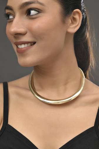 Minimalist gold plated  open cuff necklace for women