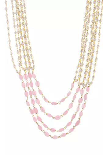 Multi-strand pearl and pink bead necklace