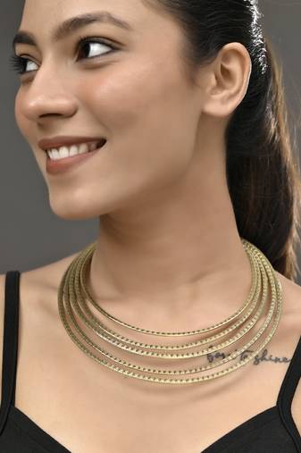Multi-strand gold plated  choker necklace for women
