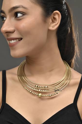 Multi-strand gold beaded choker necklace for women