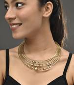 Multi-strand gold beaded choker necklace for women