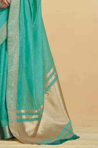 Sea green Striped Zari Art Silk Saree With Blouse For Women