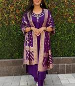 Roman silk pure hand work stitched kurta pant dupatta set 