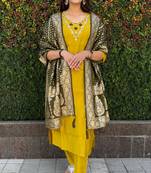 Roman silk pure hand work stitched kurta pant dupatta set 