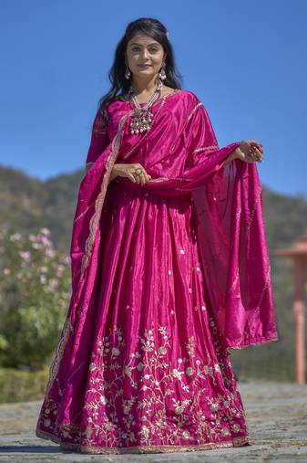Embroidered Heavy Chinon Lehenga Choli With Blouse & Dupatta 