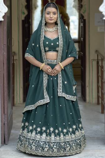 Embroidered Heavy Georgette Lehenga Choli With Blouse & Dupatta 