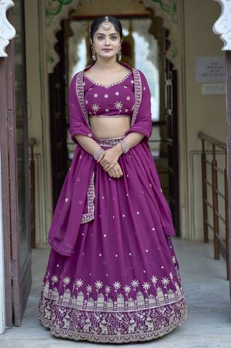 Embroidered Heavy Georgette Lehenga Choli With Blouse & Dupatta 