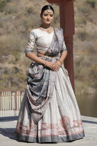 Fully Printed Pure Manipuri Silk Lehenga Choli With Blouse & Dupatta 