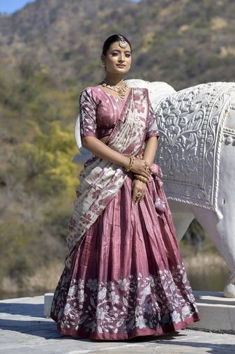 Fully Printed Pure Manipuri Silk Lehenga Choli With Blouse & Dupatta 