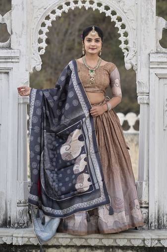 Fully Printed Pure Manipuri Silk Lehenga Choli With Blouse & Dupatta 