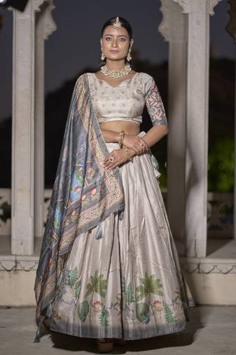 Fully Printed Pure Manipuri Silk Lehenga Choli With Blouse & Dupatta 