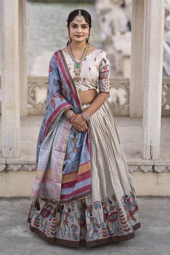 Fully Printed Pure Manipuri Silk Lehenga Choli With Blouse & Dupatta 