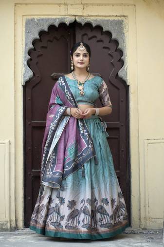Fully Printed Pure Manipuri Silk Lehenga Choli With Blouse & Dupatta 