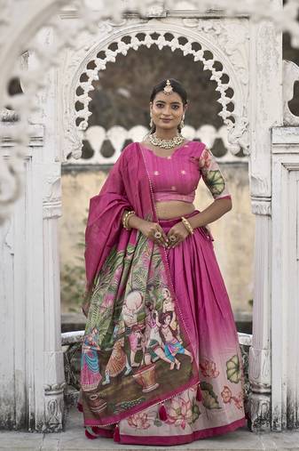 Fully Printed Pure Manipuri Silk Lehenga Choli With Blouse & Dupatta 
