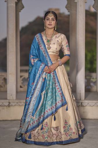 Fully Printed Pure Manipuri Silk Lehenga Choli With Blouse & Dupatta 
