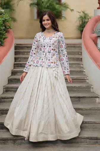 Heavy Sequins & Thread Embroidered work Faux Georgette Lehenga Choli With Blouse 