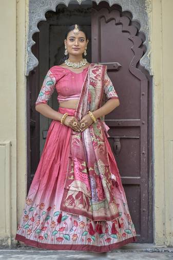 Fully Printed Pure Manipuri Silk Lehenga Choli With Blouse & Dupatta 