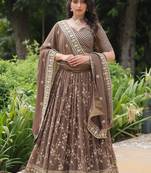 Heavy Sequins & Thread Embroidered work Faux Georgette Lehenga Choli With Blouse & Dupatta 