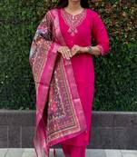 Roman silk pure hand work stitched kurta pant dupatta set 