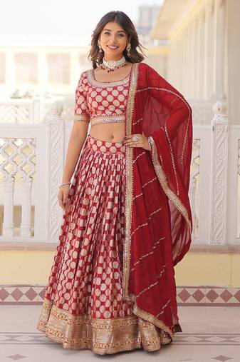 Sequins Embroidered Work Pure Viscose Jacquard Lehenga Choli With Blouse & Dupatta 
